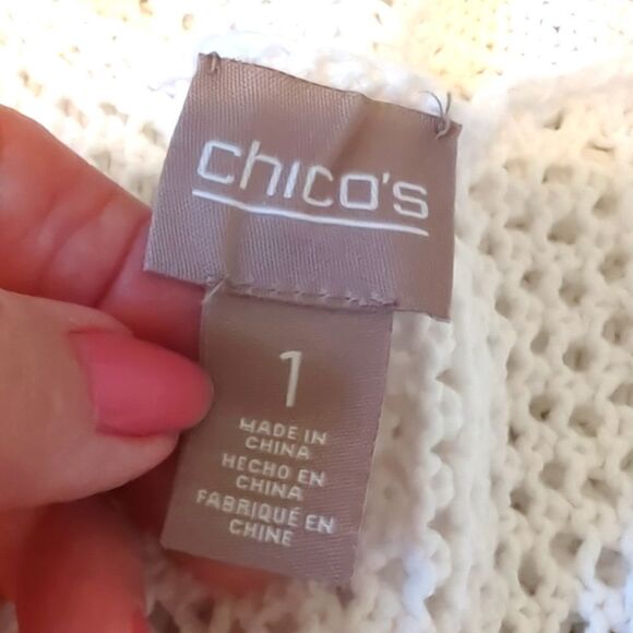 Chico's White Crochet Pullover Top with Fringe Size 1 - Picture 7 of 8
